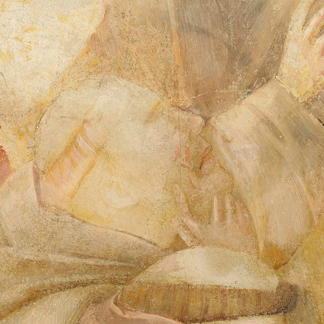 A white-haired friar raises his face towards the sky in the Death of Saint Francis.
