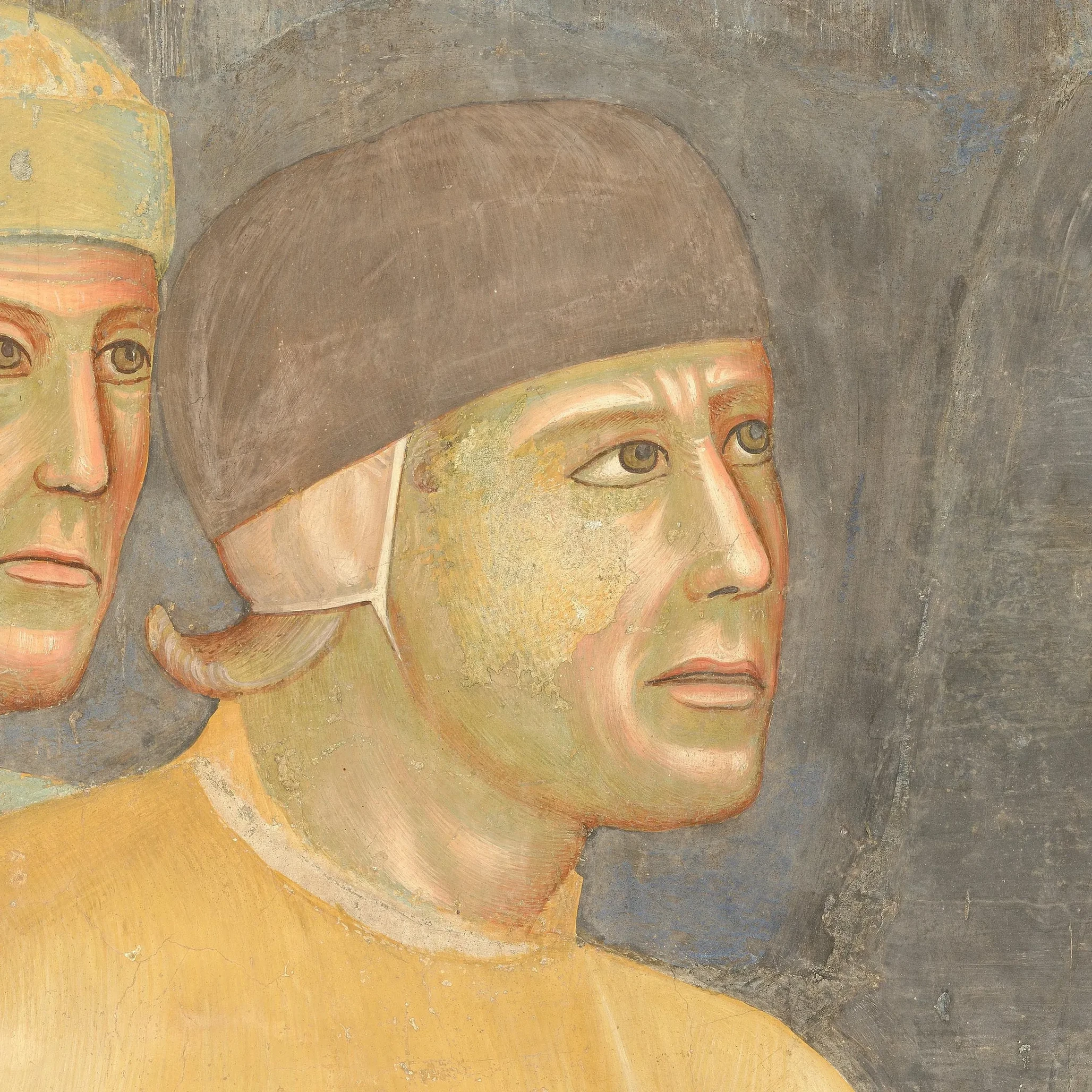 Francis’s father in the Renunciation of Worldly Goods, with furrowed brows and an open mouth.